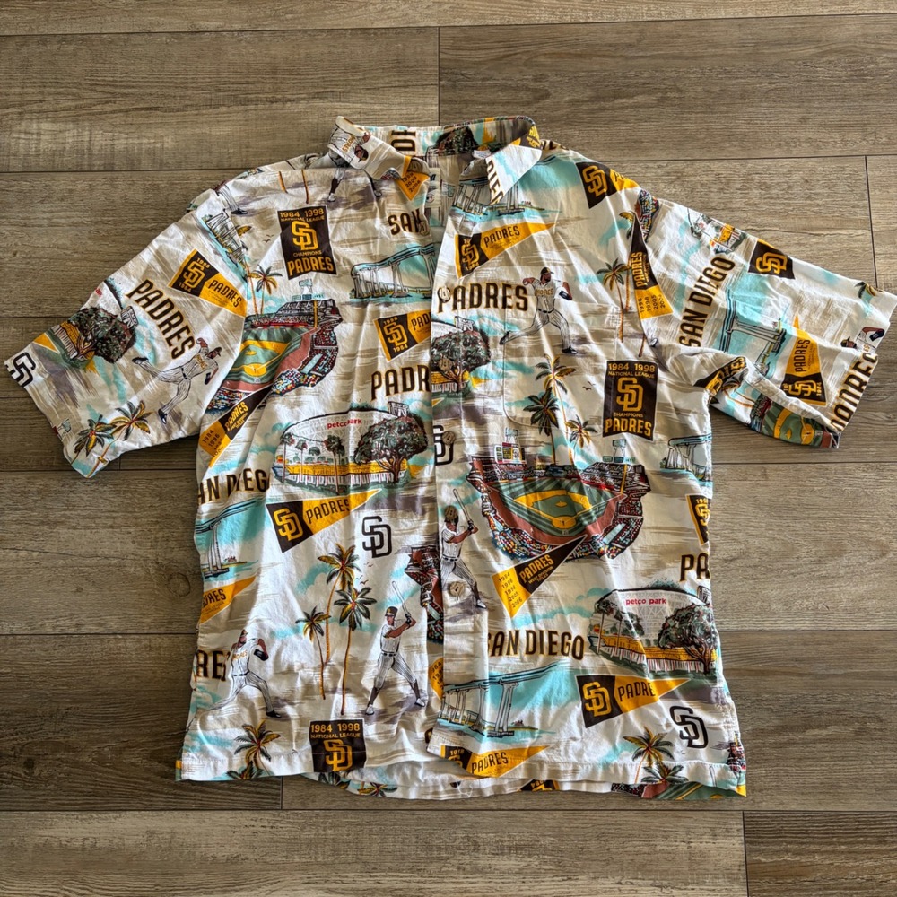 Reyn Spooner San Diego Padres Shirt Mens XL White MLB Baseball Aloha Button Down